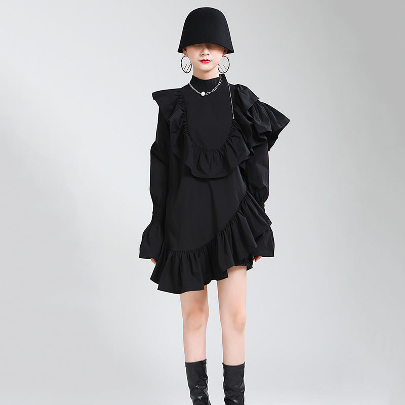 VERALEZ™ EarthenGrace – Lightweight Ruffled Trim Dress with Wooden Button Detail
