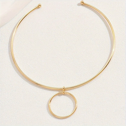 VERALEZ™ GeoLuxe – Women’s Statement Collar Choker Necklace with Big Circle Metal Pendant