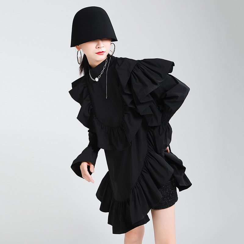 VERALEZ™ EarthenGrace – Lightweight Ruffled Trim Dress with Wooden Button Detail