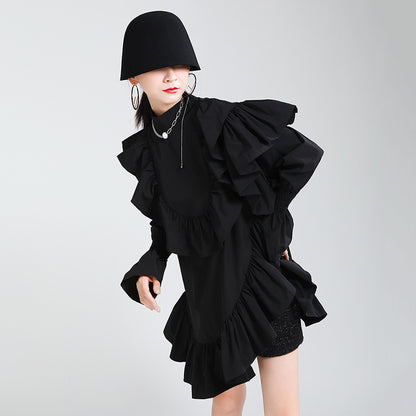 VERALEZ™ EarthenGrace – Lightweight Ruffled Trim Dress with Wooden Button Detail