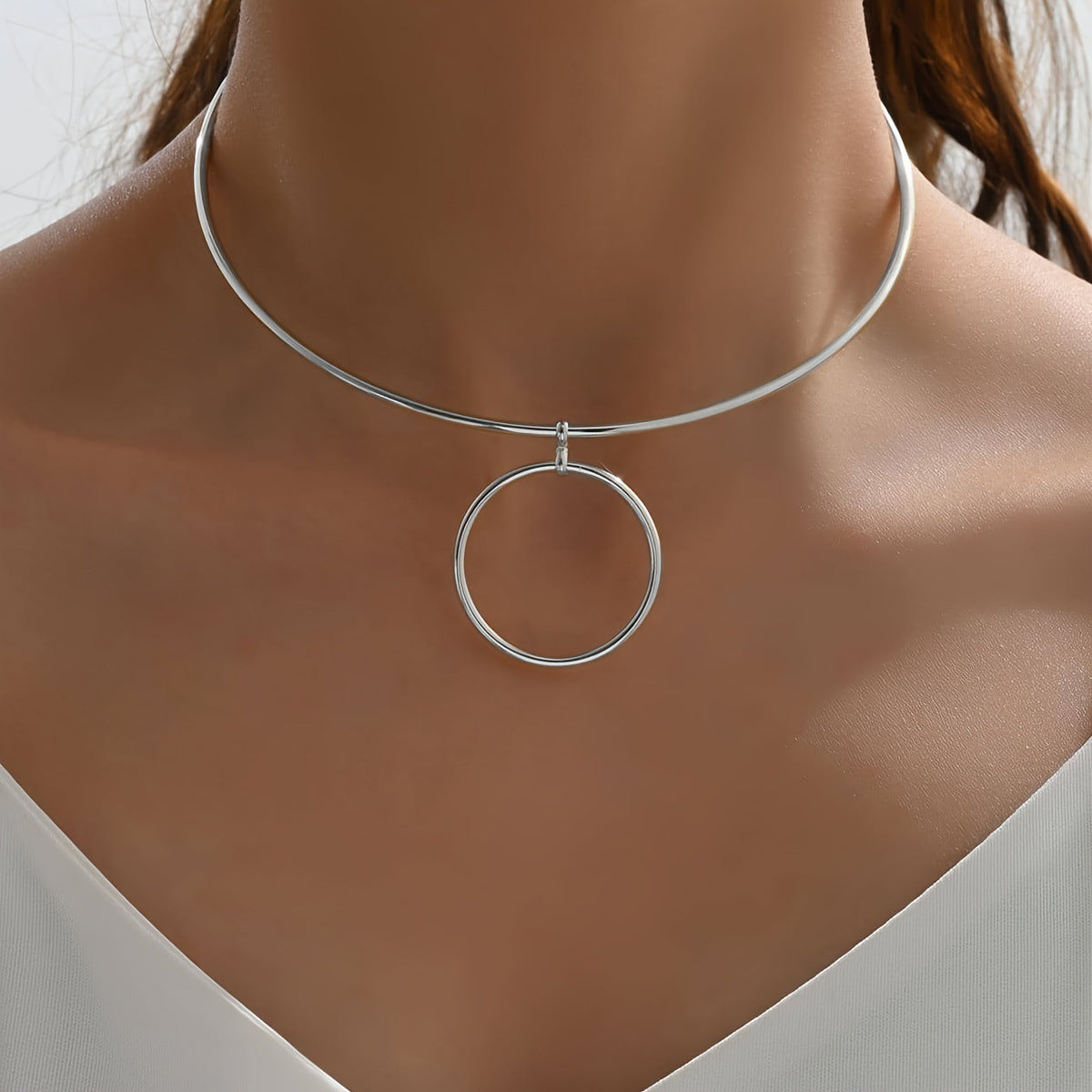 VERALEZ™ GeoLuxe – Women’s Statement Collar Choker Necklace with Big Circle Metal Pendant