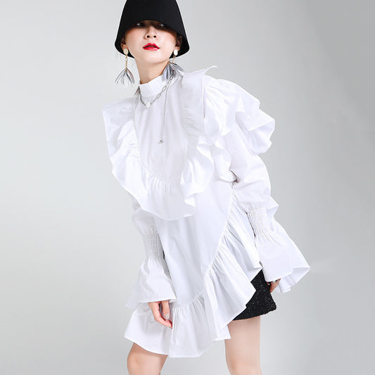 VERALEZ™ EarthenGrace – Lightweight Ruffled Trim Dress with Wooden Button Detail