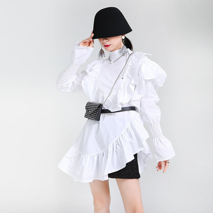 VERALEZ™ EarthenGrace – Lightweight Ruffled Trim Dress with Wooden Button Detail