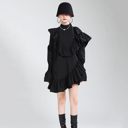 VERALEZ™ EarthenGrace – Lightweight Ruffled Trim Dress with Wooden Button Detail