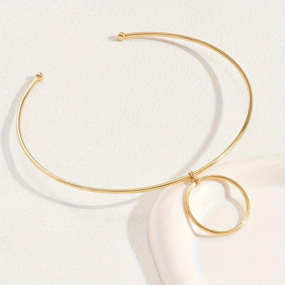 VERALEZ™ GeoLuxe – Women’s Statement Collar Choker Necklace with Big Circle Metal Pendant