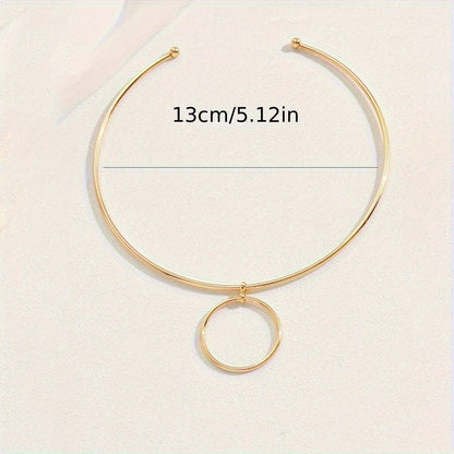 VERALEZ™ GeoLuxe – Women’s Statement Collar Choker Necklace with Big Circle Metal Pendant
